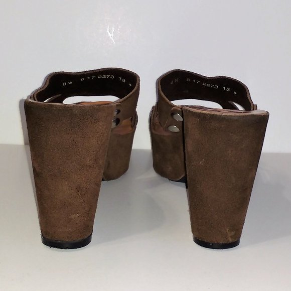 *Robert Clergerie Paris brown green suede platform clogs 8.5 - Picture 2 of 11